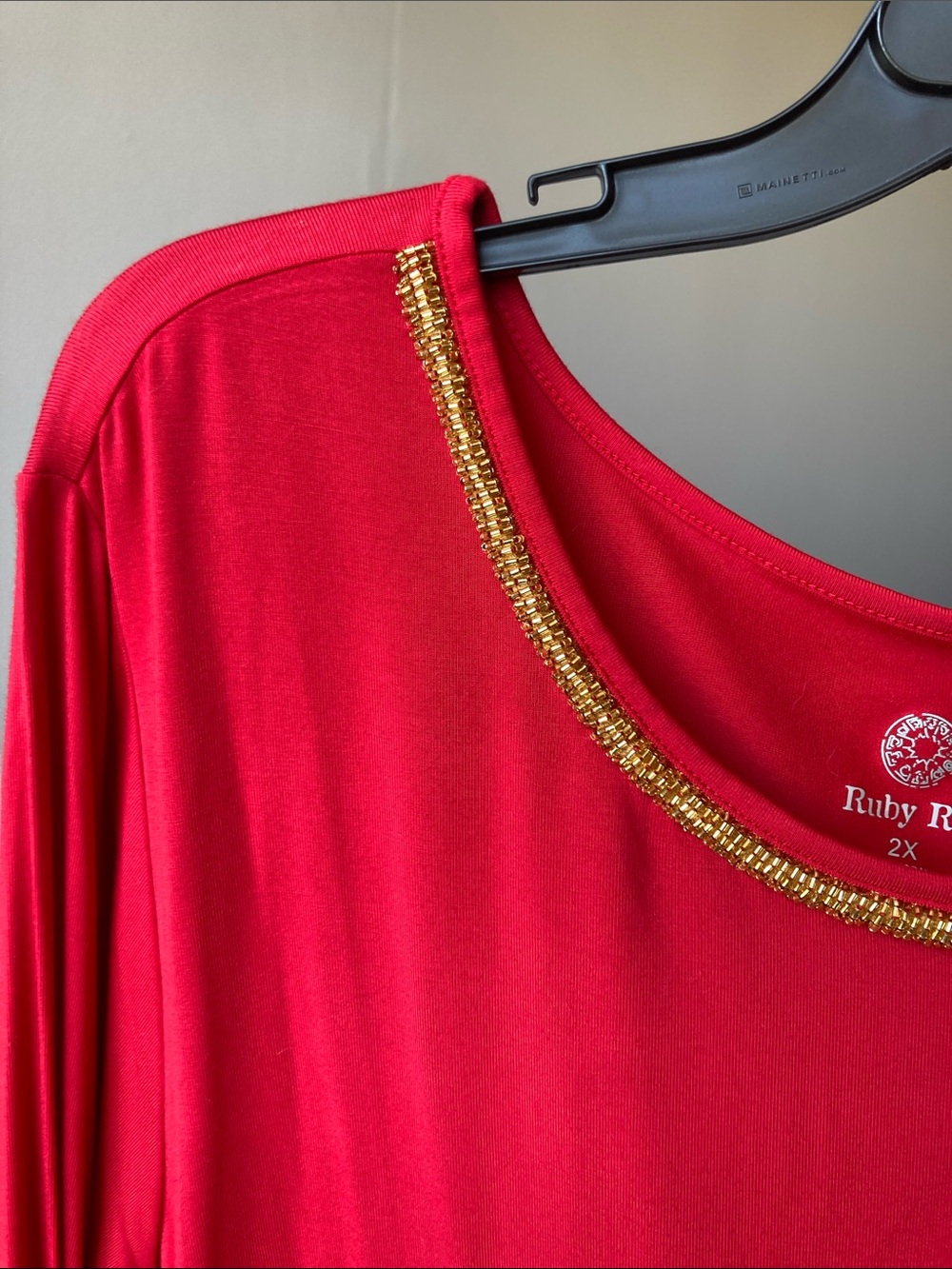 Ruby Rd red top gold beaded embellished neckline 2X - Picture 9 of 17